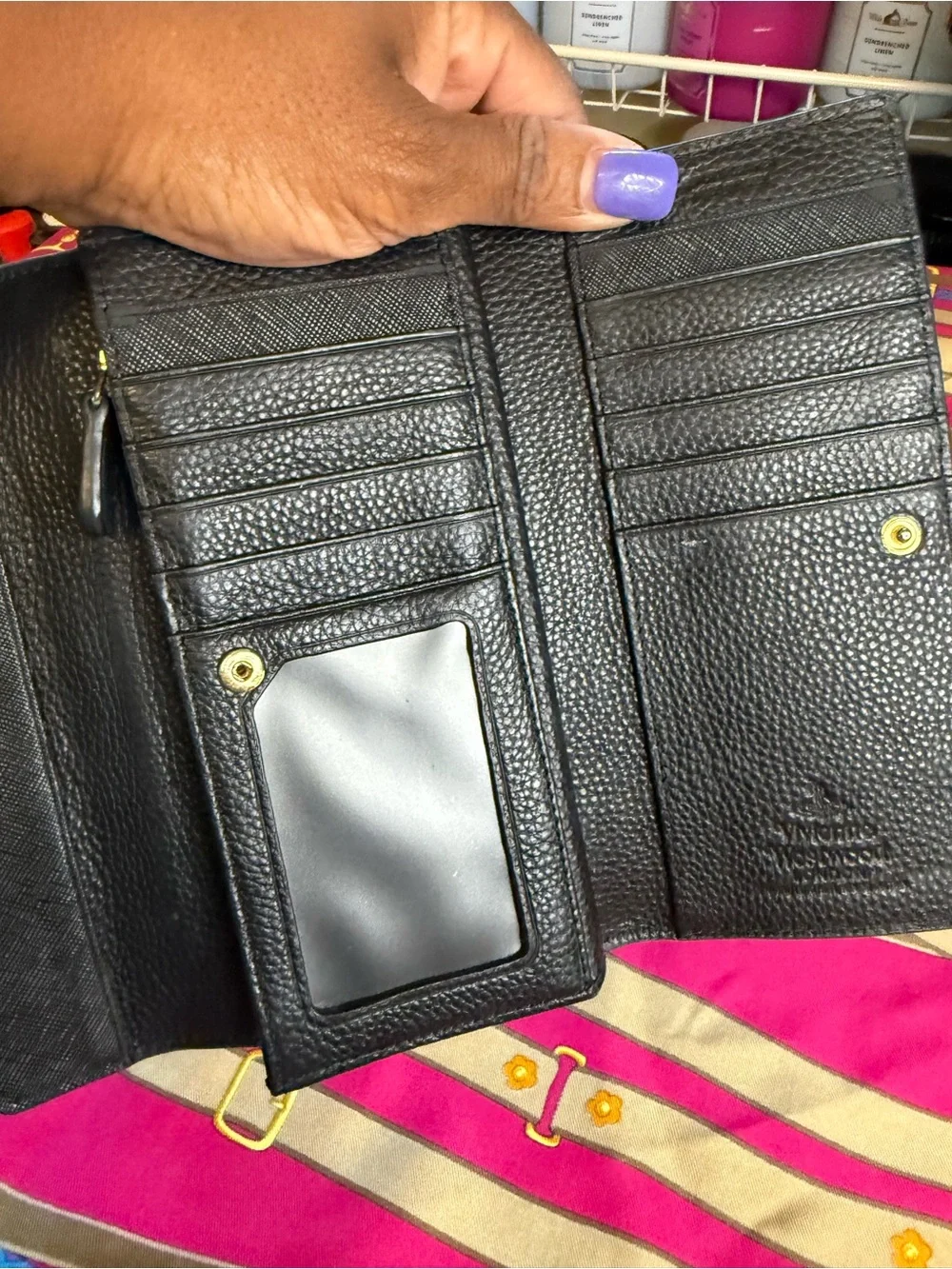 Vivienne Westwood Black Textured Envelope Wallet with Gold Orb Logo